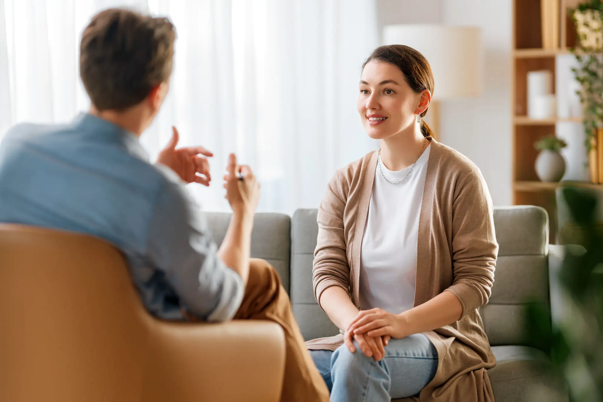 Two people having a friendly conversation