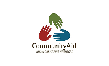Logo of CommunityAid with three colored hands forming a circle.